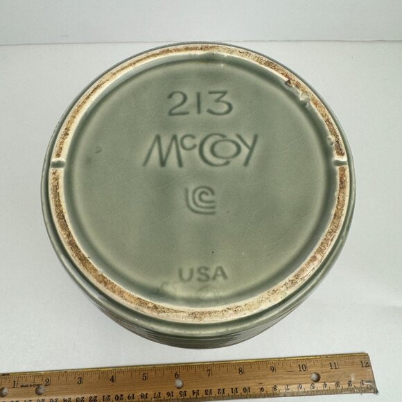 Vtg Cookie Jug Jar Two Tone Green McCoy w Lid Made in USA Model 213 Damaged Read - Picture 5 of 12